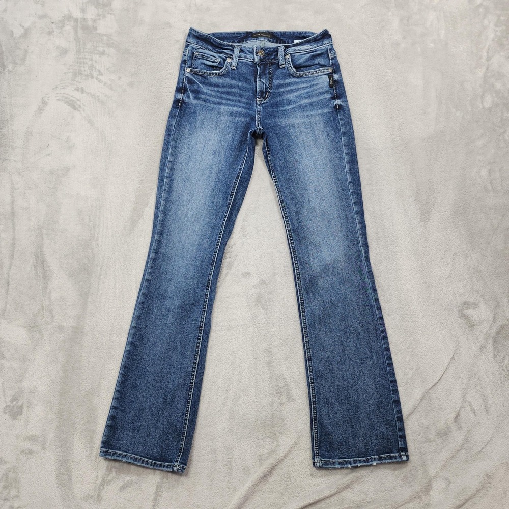 Silver Jeans Co Jeans Womens W25/L31 Blue Elyse Mid Rise Slim Boot Stretch Denim